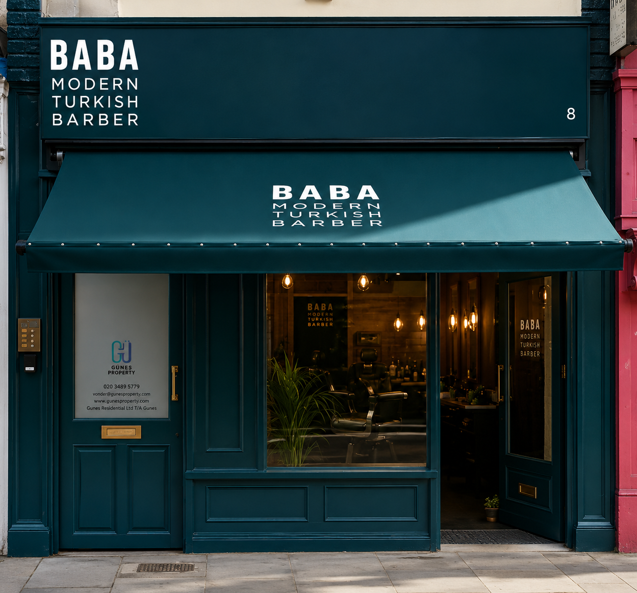 Baba Barbers shop front on Kingsland Road