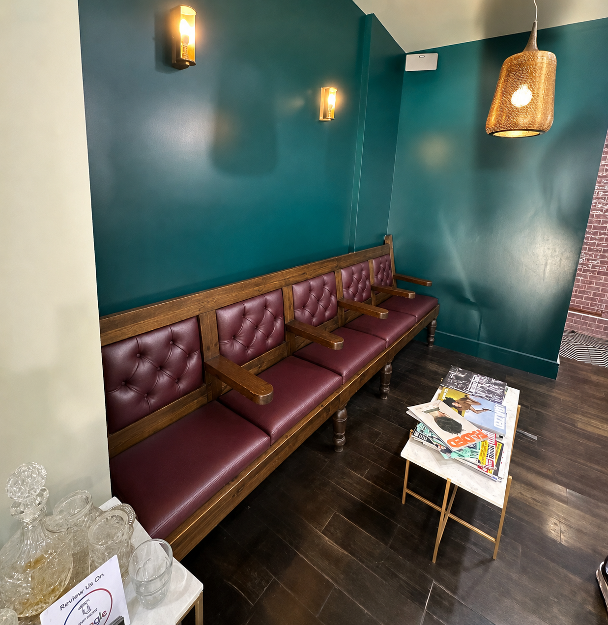 Waiting area at Baba Barbers